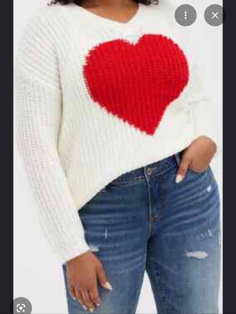 Torrid White Sweater with Red Heart Knit V Neck
